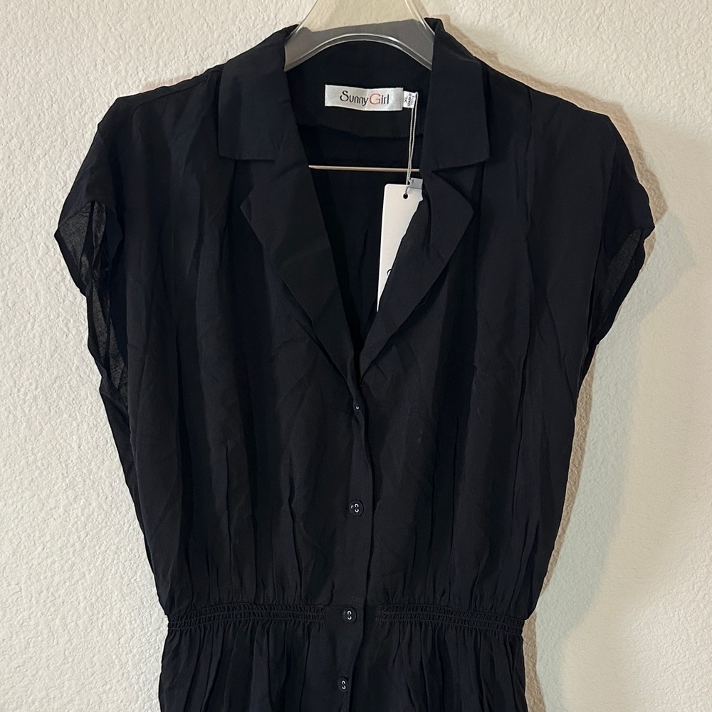 Sunny Girl Black Button-Front Romper – Size XL, 100% Rayon, Casual Short‎ Sleeve - Picture 3 of 8